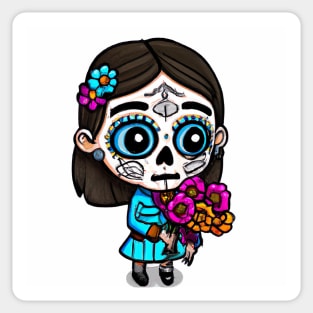 sugar skull flower girl Sticker